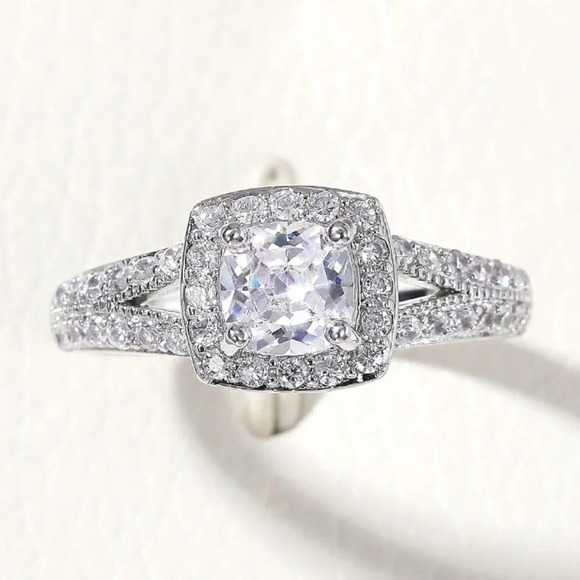 😍NEW LUXURY 14K WHITE GOLD SQUARE GEM DIAMOND ENGAGEMENT RING FOR WOMEN, K774 - Picture 1 of 7